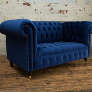 Chesterfield Velvet 2 Seater solid cushion Couch