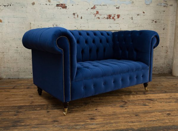 Chesterfield Velvet 2 Seater solid cushion Couch