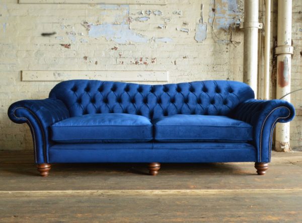 Chesterfield - Designer Style Three Seater, Individual Tuffed Cushion, Velvet Couch